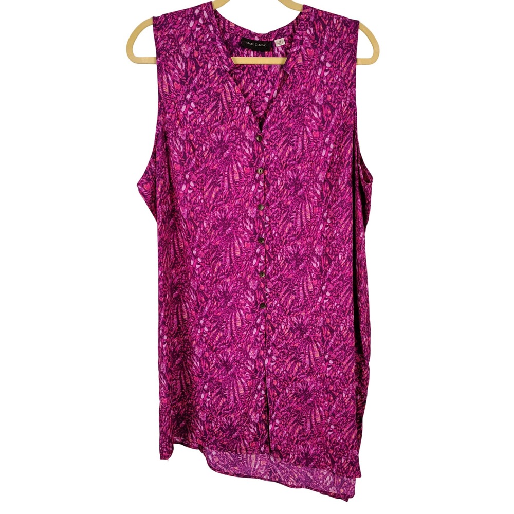 Mark Zunino Womens 1X Sleeveless Button Down Top Magenta Abstract Contemporary